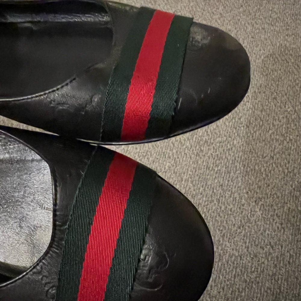 GUCCI ❤️💚 Guccissima Leather Web Stripe Ballet Flats Womens Size9.5 Blk 253315 - Picture 14 of 15